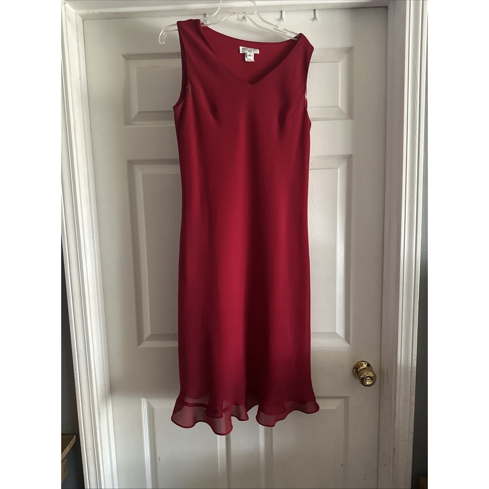 Women's Vintage Miss Dorby Red 2‎ Pc Dress Jacket Ruffle Jeweled Buttons Size 14 - Picture 12 of 13
